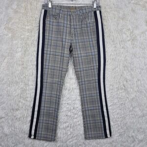 Mother The Insider Ankle Jeans Grey Blue Glen Plaid Side Stripe Preppy Academia